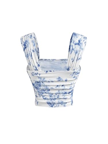 SOLY HUX Women's Floral Print Tank Tops Square Neck Sleeveless Going Out Tops Double Lined Summer Crop Tank Tops2