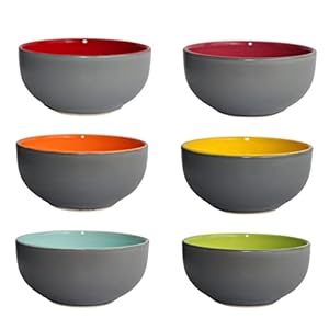 Spring & Autumn Muesli-kommen in bonte kleuren, set van 6, gekleurd, kleine snackkommen voor tapas, dessert, snackkommen, kleurrijke decoratieve schalen, gekleurde keramische kommen (410 ml)