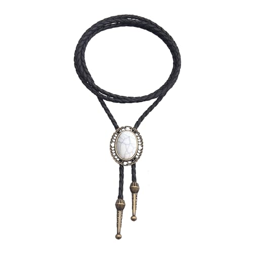 Image of AZORA Western Cowboy Bolo Tie Men Leather Necktie Leather Cord Turquoise Stone Bolo Ties for Men Women