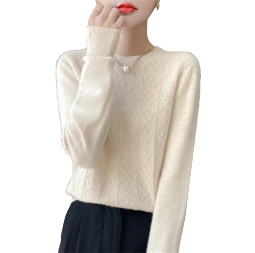 Women’s O-Neck Sweater – 100 Percent Merino Wool Cashmere Pullover, Long Sleeve Winter Basic Knit Top