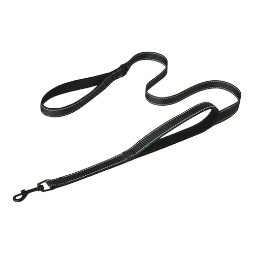 Amazon Basics Dog Leash 4ft with 2 Comfortable Dual Padded Handles for Traffic Control Highly Reflective Leashes for Large & Medium Dogs Night Safety Easy Snap Hook Black