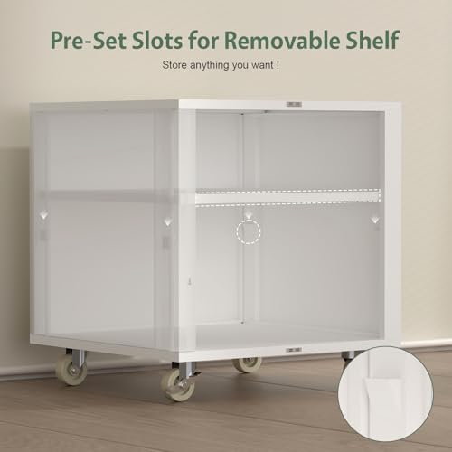 Image of Metal Printer Stand, Rolling Table for Printers, Large Printers Table with Storage, Office Printer Stand for Copier, Fax, Heavy Duty Stands with Shelf for School, Workplace, White