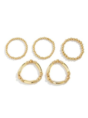 Pulseras de cuentas de oro de 14k y plata para mujer set de 5 joyas elásticas