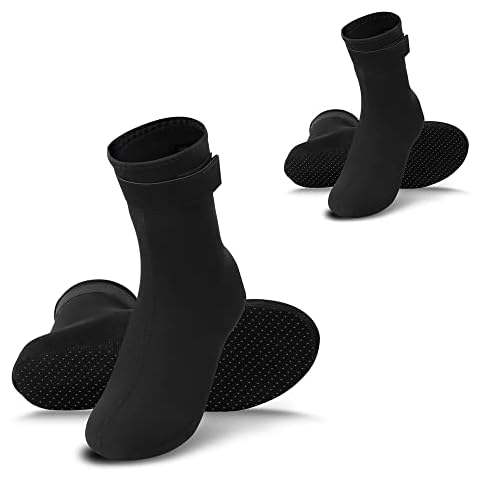 Rtdep 2 Pairs Wetsuit Socks 3mm Neoprene Socks Thermal Anti-slip Diving Socks for Men Women Adjustable Waist Strap Swim Socks for Snorkeling Swimming Surfing Sailing Kayaking-M Cover