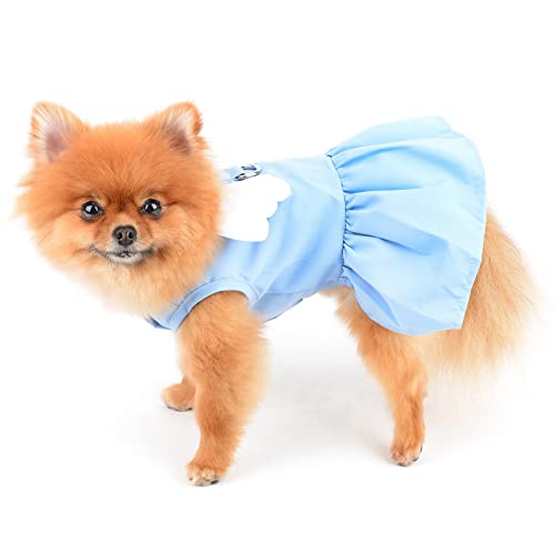 SMALLLEE_LUCKY_STORE Angel Wing Girls Dog Harness Dress and Leash Set Cat Sundress with D-ring Puppy Skirt Spring Summer Clothes for Small Pets Yorkie Chihuahua Blue,M - Image 2