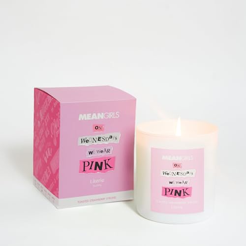 Literie Mean Girls Inspired Scented Candle: On Wednesdays We Wear Pink - Toasted Strawberry Strudel Scented, 9oz, 50 Hour Burn, Vegan Soy & Coconut Blend Candle for Home Decor, Gift for Women & Men