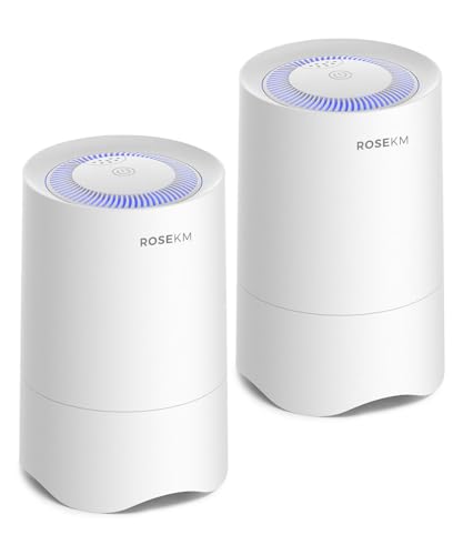 Rosekm Small Air Purifier for Home Bedroom, Personal Desk Mini Air Purifier, Room Hepa Air Purifier Fresheners Cleaner for Dorm, Pets, Smoke, Desktop, Office (2 Pack)