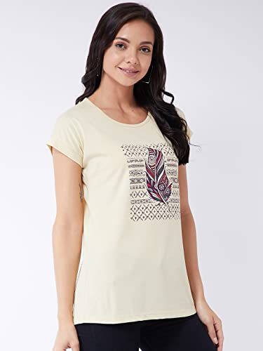 Image of Modeve Women Printed Cotton Blend Half Sleeve Round Neck T-Shirt for Summer
