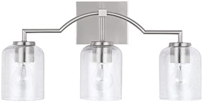 HomePlace by Capital Lighting 139331BN-500 Carter Modern Clear Seeded Glass Bathroom Vanity Wall Light, 3-Light 300 Total Watts, 11" H x 22" W, Brushed Nickel