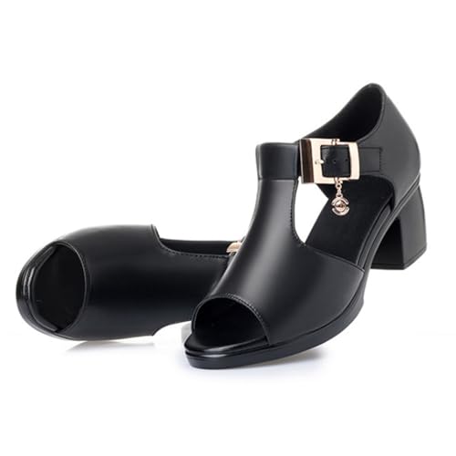 Comfy Elderly Women's Heeled Sandals Open Toe Chunky Block Wide Heel Ankle Strap Platform Sandals Shoes For Dressy