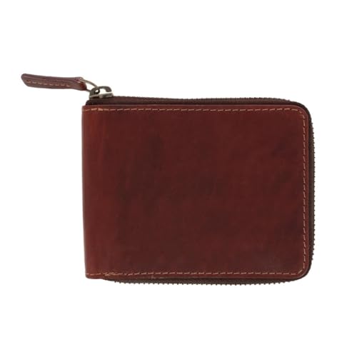 Men's Oil Pull Up Leather Zip Wallet with Center Flap by American Bison