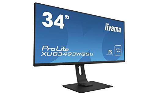 iiyama ProLite XUB3493WQSU-B1 86.7 cm, 34 Pollici, ADS-IPS LED-Monitor UWQHD, HDMI, DisplayPort, USB3.0, HDCP, PIP, Ultra-Slim-Line, Regolabile in Altezza, Nero