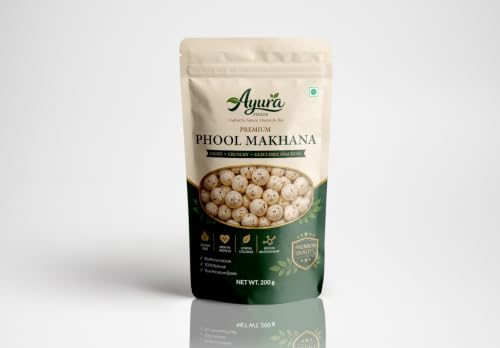 Image of AYURA FOODS CRAFTED BY NATURE, CHOSEN BY YOU Raw Popped Lotus Seeds Phool Makhana | Gluten-Free, Light and Crunchy Puffed Fox Nuts for Healthy Guilt-Free Snacking | Pack of 2, 200 gm Each