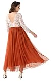 EVATHAN by 2Bunnies Women Backless V-Back Eyelash Lace Tulle A-Line Maxi Dress (Burnt Orange, M)