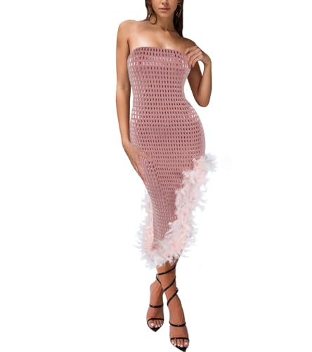 Image of Jigfar Women Sexy Elegant Rhinestone Mesh See Through Party Club Night Split Bodycon Formal Maxi Dress
