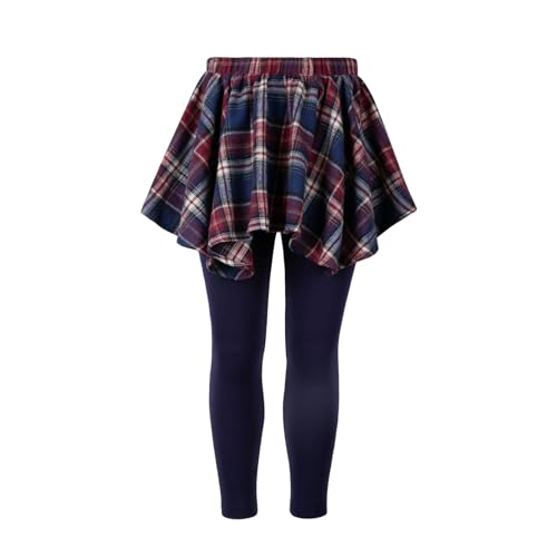 Girls Plaid Skirted Leggings – Kids Tartan Skirt with Stretch Leggings and Elastic Waistband