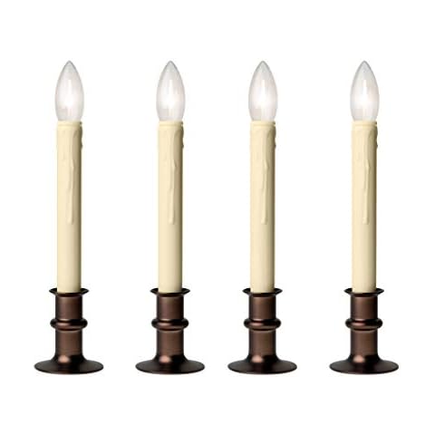 Celestial Lights Set of Four Adjustable Height Battery Operated LED Window Candles with Daily Timer Ivory Candle Stick. (Antique Bronze) Cover