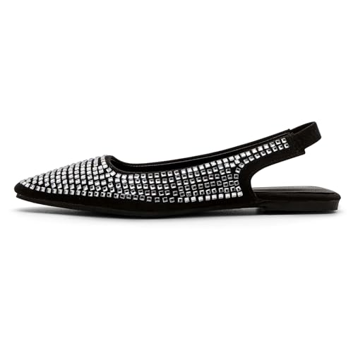 ADAMUMU Rhinestone Flats for Women Sparkly Crystals Ballerina Shoes Crystals Sparkly Mary Jane Flats Round Toe Buckle Strap Design Comfortable and Non Slip Sole Flat for Daily Wear and Work