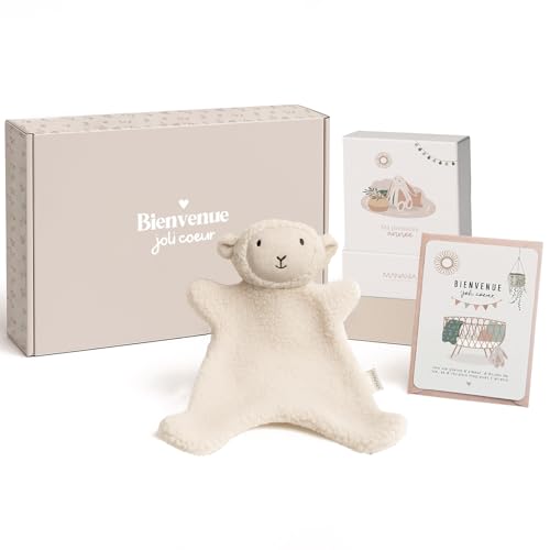 Manahia – Coffret naissance bébé – Petit doudou mouton tout doux + 20 cartes étapes + 1 carte Bienvenue joli coeur – box souvenir – Cadeau naissance...