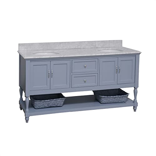 Kitchen Bath Collection Beverly 72-Inch Double Bathroom Vanity (Carrara/Powder Blue): Includes Powder Blue Cabinet With Authentic Italian Carrara Marble Countertop And White Ceramic Sinks #TOP1