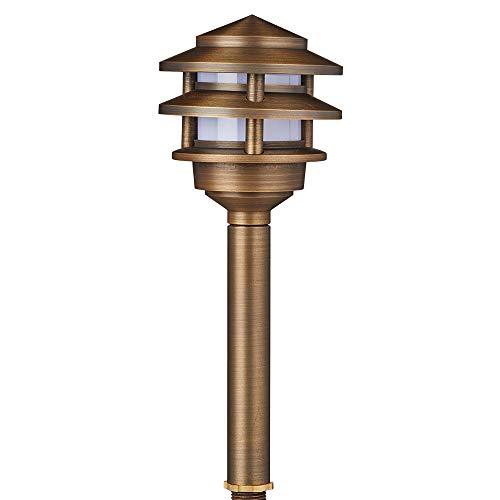 VOLT 12V 3-Tier Brass Pagoda Path Light (Bronze) for Low Voltage Landscape Lighting on Outdoor Pathway, Walkway, Garden, Driveway or Patio