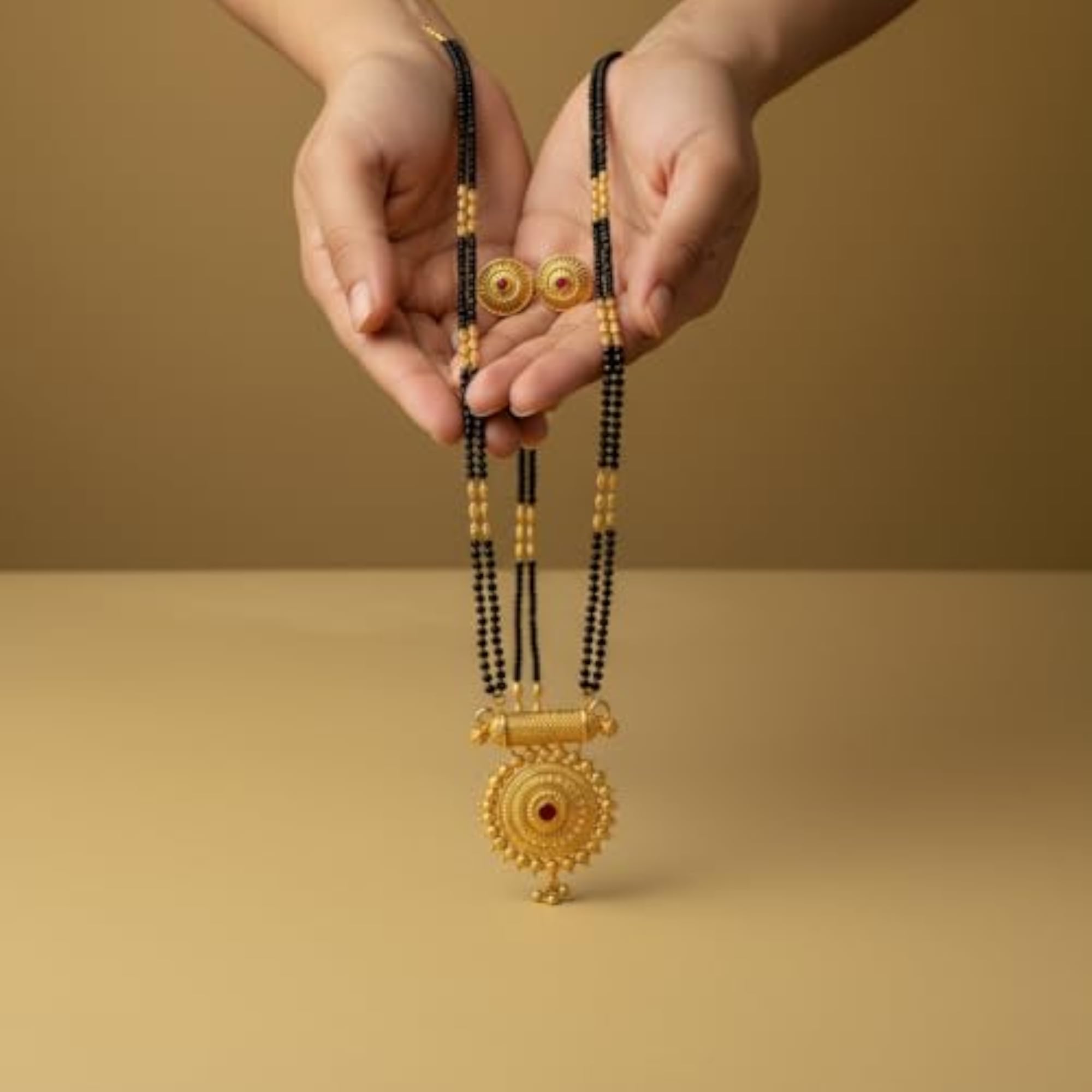 Traditional Maharashtrian Long Mangalsutra with Ruby Pendant