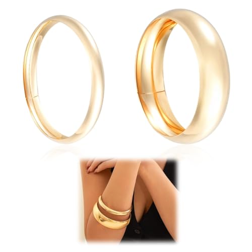 OUDQFCJ 2 piezas pulseras gruesas de declaración,brazalete dorado,pulseras doradas mujer,pulseras de muñeca anchas de moda,para mujer,para regalo (dorado,L)