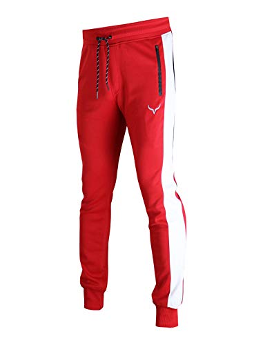 Screenshot Sports-A4053 Mens Premium Slim Spandex Stretch Lightweight Tech Fleece Pants - Athletic Jogger Fitness Workout Gym Zipper Pockets Sweatpants-Red-Medium