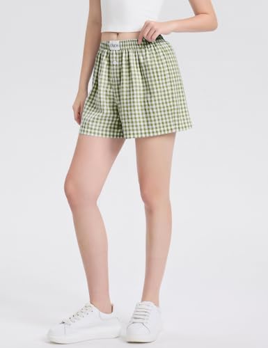 Image of LOMON Womens Boxer Shorts Casual Summer 2026 Pajama Lounge Sleep Pj Gingham Plaid Shorts Y2K Beach Bottoms