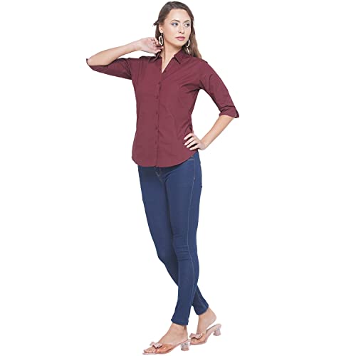 Image of Polycotton Women 3 /4 Sleeve Stylish Solid Western Offical Formal Shirt Casual Regular Fit Shirt for Women