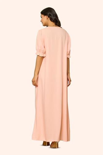 Image of NIHSAMAH Viscose Nighty for Women, Embroidered & Printed Stylish Night Gown, Long Sleeve Comfortable Sleepwear Long Nightwear, Maxi