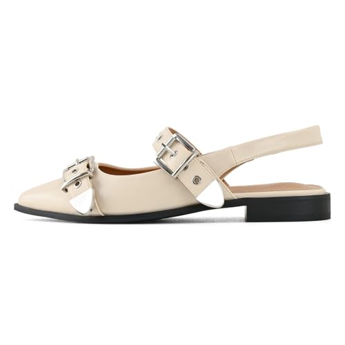 Women's Buckle Ballet Flats Pointed Closed Toe Slingback Shoes with Low Heel Comfortable Dress Flats2