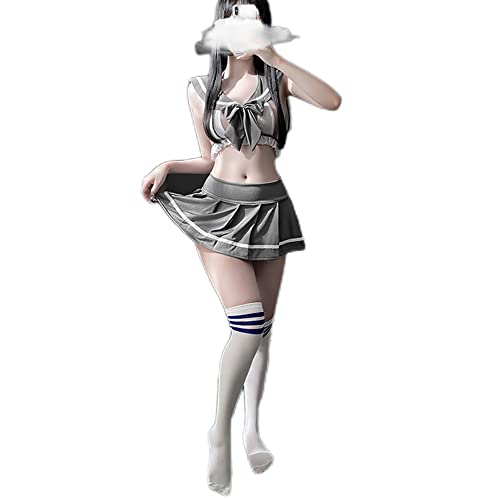 Cosplay colegiala traje japonés lencería uniforme femenino tentación sexy perspectiva (gris) Cover