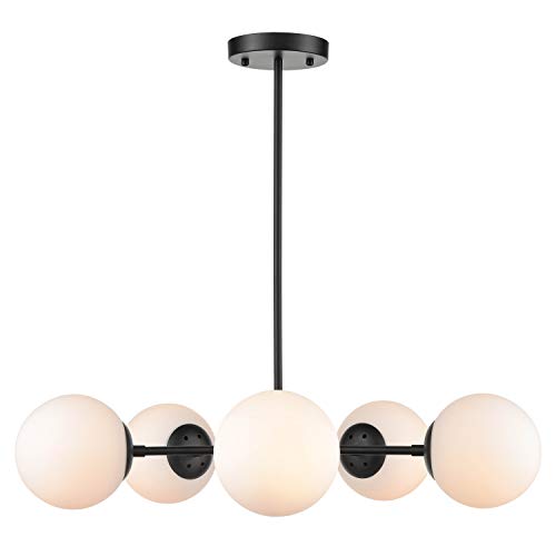 Light Society Grammercy 5-Light Chandelier Pendant, Black With Frost White Glass Globes, Classic Mid Century Modern Lighting Fixture (Ls-C228-Bk-Wh) #TOP1