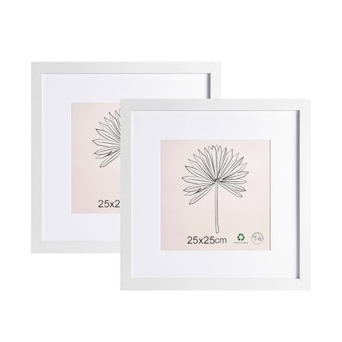 LYYYYX Lot de 2 cadres photo, 25 x 25 cm, avec passe-partout, avec verre acrylique, à suspendre verticalement ou horizontalement, pour photos, affiches, puzzles