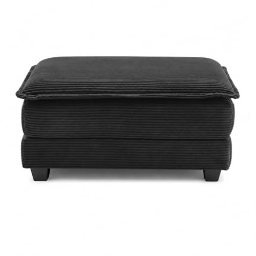 Image of Corduroy Ottoman for Sectional Sofa Couch for Living Room, Apartment, Black