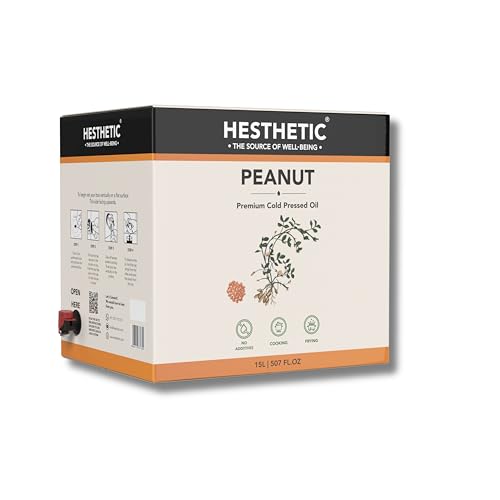 HESTHETIC Cold Pressed Peanut (Groundnut) Oil 15L Bag-in-Box | Pure Moongfali Ka Tel | Joint-Family Cooking Oil, Unrefined, High Smoke Point | Best Per-Litre Value