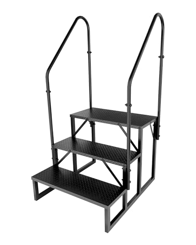 Image of 3 Step RV Steps with 2 Handrails, Outdoor RV Stairs with Anti-Slip Pedals