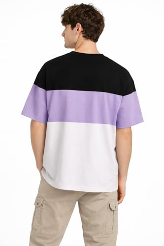 Image of Stylish Men Color Block Oversized Half Sleeve Round Neck T-Shirt