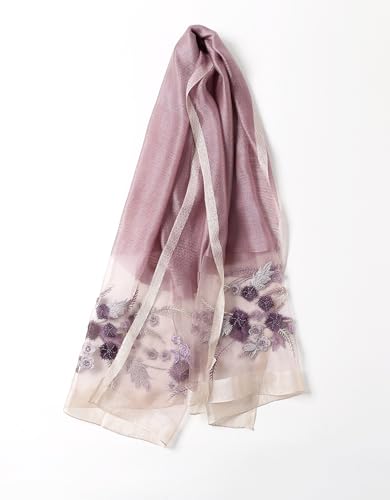 Jeelow Fashion Lightweight Light Silk Wool Scarf Shawl Wrap For Women Floral Embroidery2