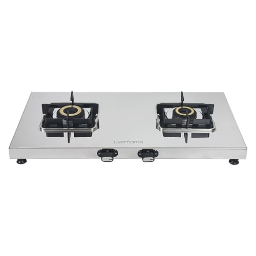 Image of Everflame Prime Gas Stove| 2 Burner Stainless Steel Stove | Manual Ignition | LPG Stove | Gas-Saver | (1.2MM)-Thick SS Body | Brass Burner | ISI Certified | 2 Years Product Warranty + Doorstep Service