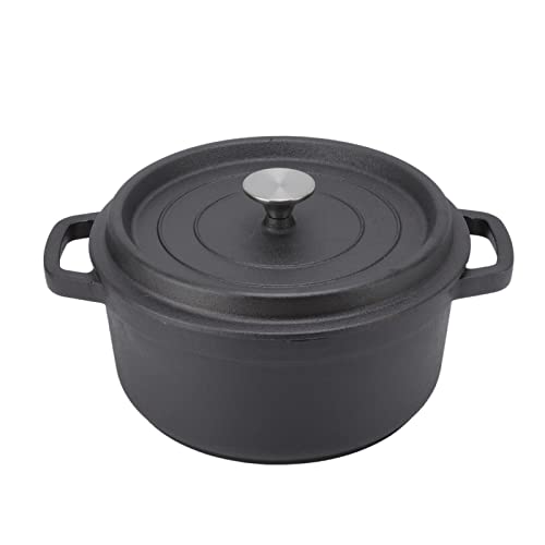 Hitoxi Cast Iron Pot, 11 Quart Uncoated Flat Bottom Cast Iron Dutch Oven Pot with Lid and Dual Loop Handle Easy to Clean Pre Seasoned Cast Iron Skillet for Frying Baking Broiling