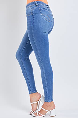 YMI Women's Juniors Mid-Rise Wannabettabutt Recycled Fibers Skinny Jeans3