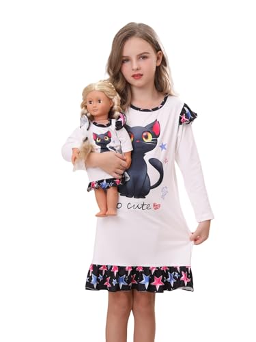 Bow Dream Girl Dress Cute Cartoon and Matching American Girl Doll Clothes Accessories for Girls Dresses White Cat