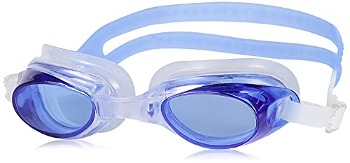 Image of I-SWIM LADIES COSTUME IS-104 WHITE /PINK LINES SIZE 3XL WITH GOGGLES SILICONE IS-1600 WITH POUCH BLUE