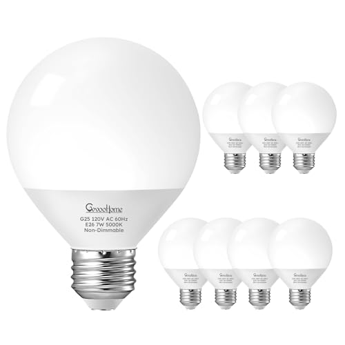 Image of GvvooHome Vanity Light Bulbs for Bathroom, G25 LED Globe Light Bulbs for Makeup Mirror Dressing Room, 60W Equivalent, 2700K Soft White, 800LM, E26 Base, Non-Dimmable, 8-Pack