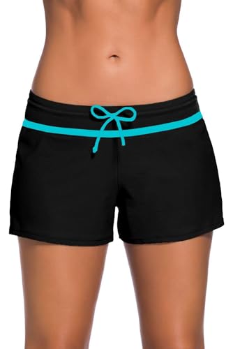 Yavero Shorts de Baño Mujer Bañador Short Deportes Acuáticos Shorts de Natación Secado Rápido Bermudas de Baño Mujer Cortos con Cordón Ajustables Azul Negro 38-40=Código del Fabricante.M