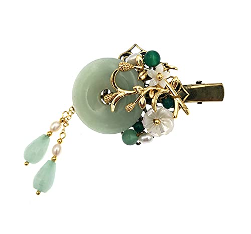 Chinese Lucky Jade Hairpin Women Vintage Tassel Hair Clip Hanfu Accessories Antique Cosplay Hair Clip Gift