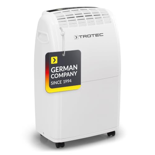 TROTEC Deshumidificador eléctrico TTK 75 E, 20L/24h, Depósito 3L, Portátil, Para Habitaciones de hasta 45m²/110m³, Filtro de Aire, Silencioso, 320 W, Auto-Apagado, Higrostato Automático, Blanco