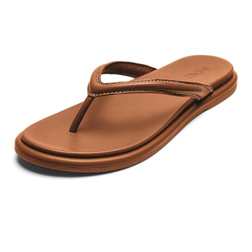 OLUKAI Tiare Women's Beach Sandals, Premium Leather & Stylish Design, All-Day Comfort & Support, Fox/Fox, 9